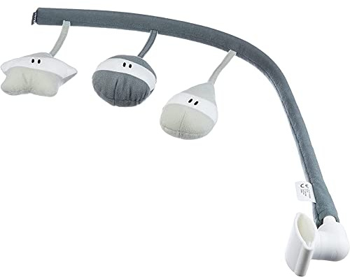 BÉABA, lekbåge med babygungbräda Up & Down III, 3 leksaker med olika funktioner, helt roterbar, utvecklingsspridsföring, ergonomisk, enkel, praktisk, grå