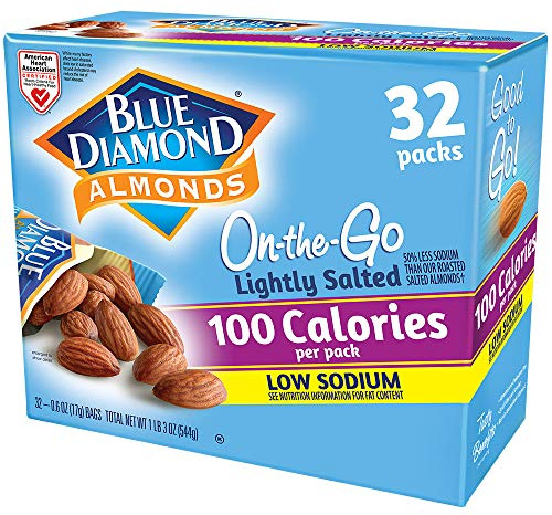 Blue Diamond Almonds Low Sodium Lightly Salted Snack Nuts, 100 Calorie Packs, 0.6 Ounce (Pack of 32)