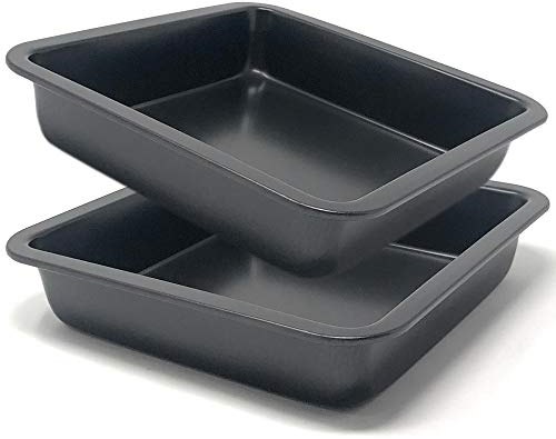 MGE - Stampo da Forno Quadrato - Teglia da Forno - Lasagnera da Forno - Acciaio al Carbonio - Stampo per Forno - Rostiera Antiaderente - 22 x 23,5 cm - Set di 2