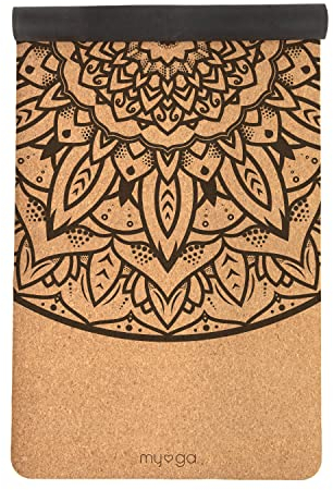 Myga XL Kork Yogamatte | 200 cm x 70 cm | Rutschfest, Wäremeregulierend & Leicht zu Tragen – 6 mm Dicke | Ideal für Yoga, Pilates, Meditation & Fitnessübungen | Mandala Design | Naturkork