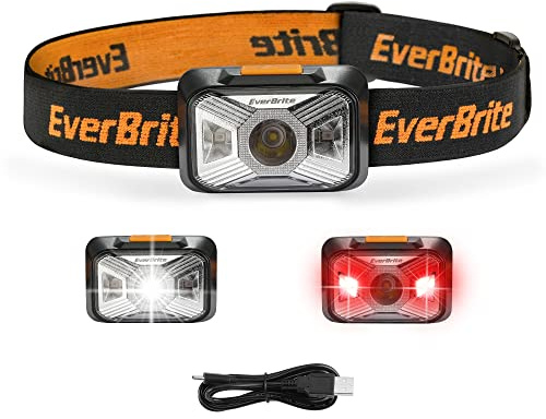 EverBrite Lampada Frontale LED, Torcia Frontale USB Ricaricabile, Lampade da Testa con 4 Modalità e 200 Lumen, 180° Angoli di Luce Regolabili, Adatto per Campeggio, Corsa, Pesca, Ciclismo