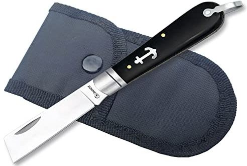 Tiendas LGP - Albainox, Navaja Marinera, Punta Cortada, Mango: ABS Negro, Acero INOX. Hoja 7 cm. Plegable, Con Funda, 18193