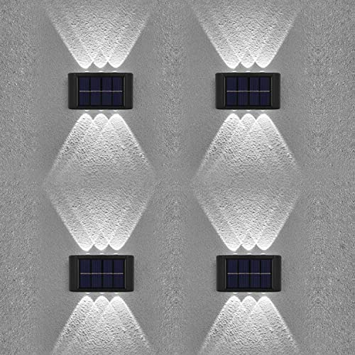 Leehui 4 Pack Solar Wall Lights Outdoor, 6 LED Waterproof Solar Fence Lights Up and Down Wall Lamps for Garden Decoration, Fence, Yard, Front Door, Pathway (Bright White, 4 Pack)