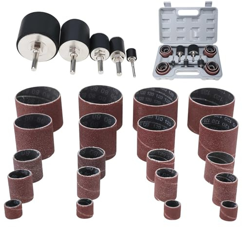 BOOMSTART 25 st sliptrumma för borr, 80 och 120 korn sliphylsa, trumset slippärmar med 1/8 tum och 1/4 tum chuckar cylinder för trä PVC