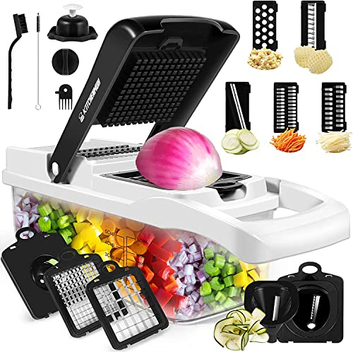 Vegetable Chopper, Vegetable Chopping, 16-in-1 Deluxe Vegetable Chopper Kitchen Gifts | Onion Chopper & Dicer | Peeler, Spiralizer, Lemon Squeezer, Egg Slicer & Seperator- Ultimate Kitchen Gadget