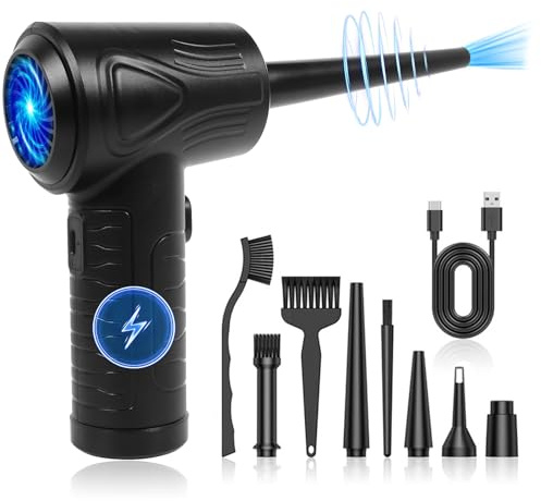 Elektrisk tryckluftsspray – elektrisk uppladdningsbar trådlös dammfläkt med 3 justerbara hastigheter och LED-ljus för bärbar dator, bil, kontorsutrustning, soffa, PC