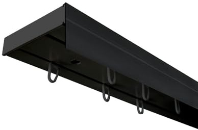 SN Deco - Vorhangschiene SH Set 2-läufig, Gardinenschiene, vorgebohrt, m. Blende schwarz 7.5cm, Komplettes Zubehör und Röllchen (Schiene Schwarz, Blende Schwarz, 480 cm - aus 3 Teilen)