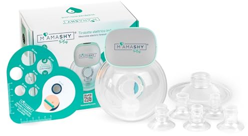 MAMASHY Plus - 1 Tiralatte Elettrico Indossabile a Mani Libere Silenzioso (6 Taglie), Tira Latte Neonati Adattabile con 5 Adattatori in Silicone BPAFree, Neonato Accessori Utili Portatile Ricaricabile