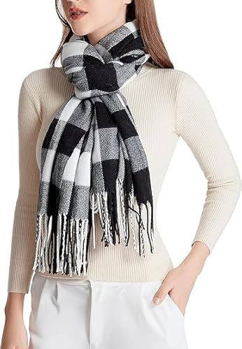 Schal Damen Winter Halstuch Schals Schlauchschal Tuch Kuschelig Damenschal Winterschal Flauschig Scarf Women Stola Warm Geschenke Halstücher Strickschal Kariert Frauen Mode Langer Schwarz Weiß