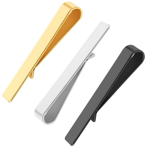 3 Stück Krawattennadel Krawattennadeln für Herren Krawattenklammer Klassische Krawattenklammern Edelstahl Tie Clip Set Schwarz Gold Silber für Krawatten Männer Alltag Hochzeit Jahrestag Geschäft