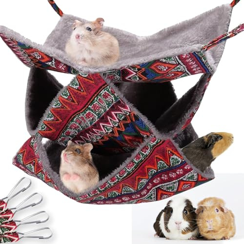 NICECONE 3 Layer Pet Cage Hammock, Small Animals Warm Plush Triple Bunkbed Cage Hanging Hammock Bed Cage Accessories Toy for Guinea Pig Sugar Glider Parrot Ferret Squirrel Hamster Rat