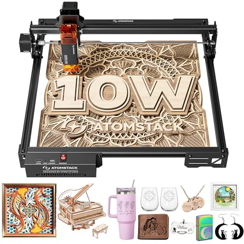 ATOMSTACK 12 W Lasergravierer, A10 PRO V2 Laserschneider, 0,06 mm hochpräzise Lasergravurmaschine für Holz und Metall, dunkles Acryl, Leder（Schwarz）
