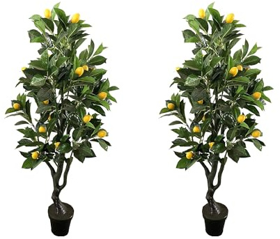 AMERIQUE Pair 4 Feet Six-Branch Artificial Lemon Trees with Fruits, Real Touch Tech.