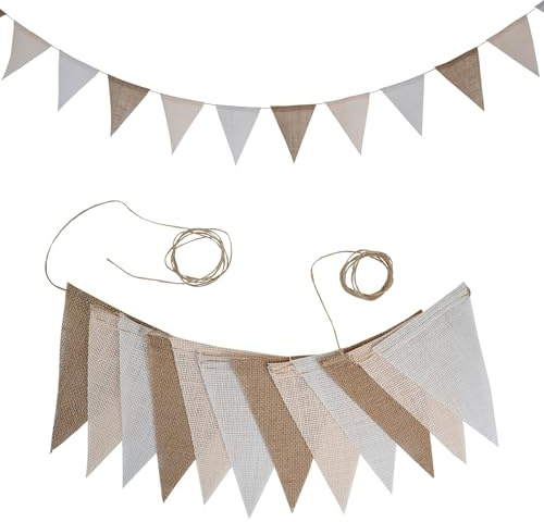 Wambere vimpelkedja linne vimpelkedja, 3,6 m vimpelgirlang 12 stycken vimpelgirlanger utomhus, dekorativ hängande flagga för bröllop födelsedag karneval fest festival fotobakgrund, beige