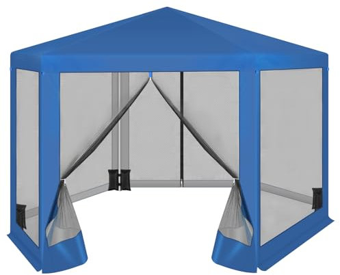 WOLTU Pavillon mit 4 Sandsäcke 3,8x3,3 m Seckeckig, Gartenpavillon mit Seitenwänden Moskitonetz, Gartenlaube Metall, Partyzelt, einfacher Aufbau ohne Werkzeug, für Garten Terrasse Hof, Blau