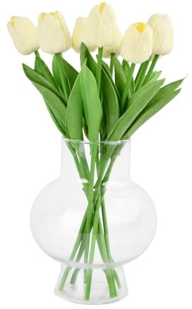 Dewocke 10 Tulipanes Artificiales, Ramo de Látex de Tacto Real, Flores de Tulipanes Falsos, Ramo de Flores para Arreglos de Boda, Hogar, Fiesta, Hotel, Decoración Floral (Blanco Lechoso)