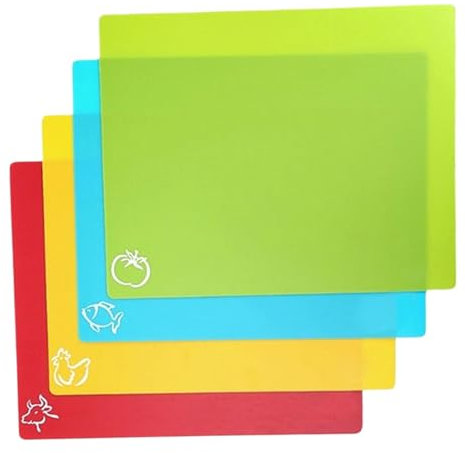 Planche à découper flexible, 4pcs 15x12 pouces BPA en plastique sans planches pour cuisine, tapis de coupe sans glissement pour viande et coupe de légumes