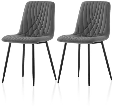 TUKAILAI Esszimmerstühle 2er-Set Samt, Ergonomischer Küchenstuhl Polsterstuhl mit Hoher Rückenlehne Metallbeine, Tragkraft 150kg, Moderne Gepolstert Stühle für Esszimmer Wohnzimmer Küche, Grau