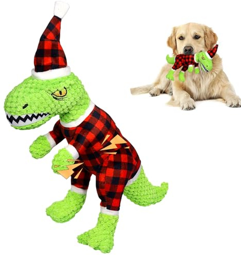 Booaee hundleksak jul, julplysch leksak för hundar pipande leksak dinosaurie med veck papper interaktiv hund leksak tuggleksak valpar små medelstora hundar