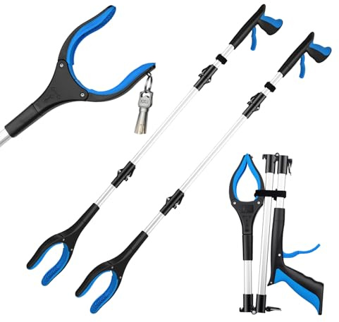 SGAONSN Pinzas Recoge Objetos Extra Largas 91cm, Pinzas Extensibles Personas Mayores, Palo con Imán Telescópico para Minusválidos y Ancianos, Pinza Recoger Basura y Fruta(2 Piezas)