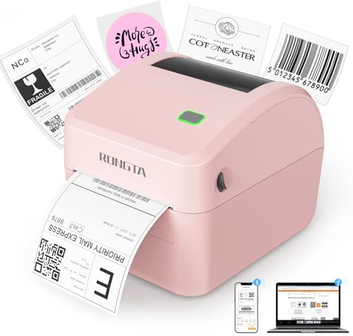 Rongta 4x6 Bluetooth Shipping Label Printer - Thermal Label Printer for Shipping Packages, Small Business, Home, Office, Compatible with Amazon, Tiktok, Etsy, USPS, Commercial Grade, Pink