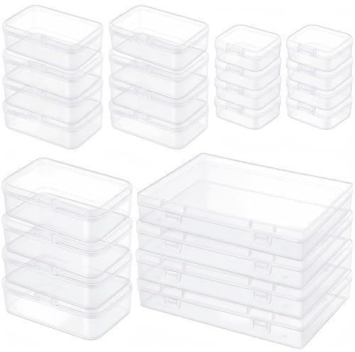 LJY 24-Piece Multi-Size Plastic Storage Containers with Lids, Small Craft Organizers for Beads, Diamond Art,Small Parts,Jewelry and Hardware, Stackable Hinged Box Set (Clear)