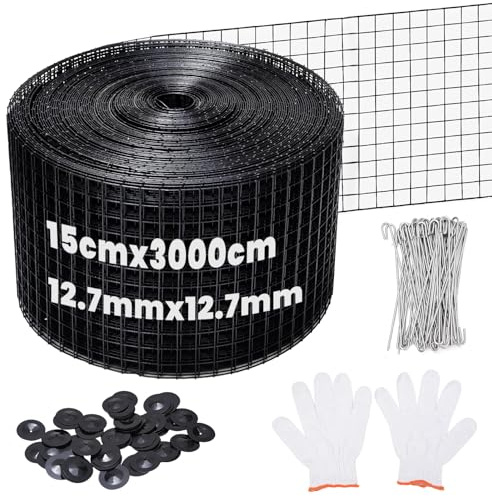 Protezione per Pannelli Solari 15 cm x 3000 cm, Rotolo Parapiccioni | Rotolo Parapiccioni con 70 Chiusure in Acciaio Inox, Rete Protettiva con Rivestimento PVC Antiossidante, Maglia 12,7 mm