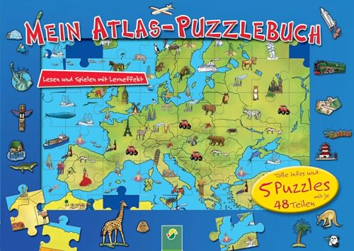 Mein Atlas-Puzzlebuch für Kinder ab 6 Jahren: Tolle Infos und 5 Puzzles mit je 48 Teilen. Lernen und spielen mit Lern-Effekt