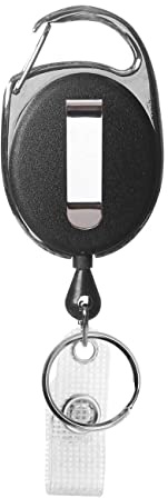 Karteo® Badge retrattile nero retrattile con moschettone clip e anello portachiavi porta documenti per fodere carte chiavi