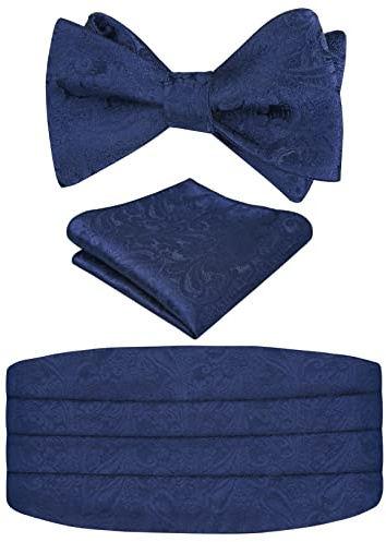Alizeal Herr klassisk justerbar fluga, kummerbund och ficknäsduk set, 133-Navy (självknuten), en storlek