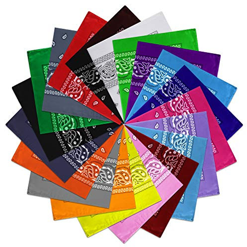 FEPITO 20 x Paisley-Bandanas, verschiedene Cowboy-Halstücher, diverse Farben, Unisex, bedruckt, Kopftuch, Armband für Damen und Herren, 55 x 55 cm