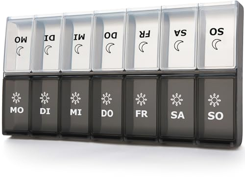 Tablettenbox 7 Tage Morgens Abends Groß, Tablettenbox 14 Tage Abends XL Große Dispenser Medikamente Groß Pillendose Medikamentenbox 7 Tage für Vitamine, Nahrungsergänzungsmittel und Medikamente