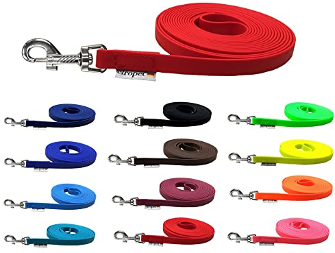 Schleppleine für Hunde Biothane Hundeleine mittlere/große Hunde Breite 16mm 1m / 3m / 5m / 10m / 15m (10m MIT Handschlaufe, Rot)