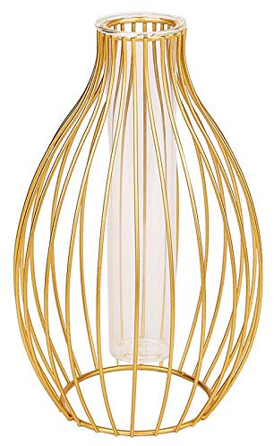 RESOYE Vaso in vetro da tavolo con telaio in metallo dorato, 24 cm, moderno, cavo, geometrico, vaso decorativo per coltura idroponica, per casa, matrimonio, decorazione per la casa