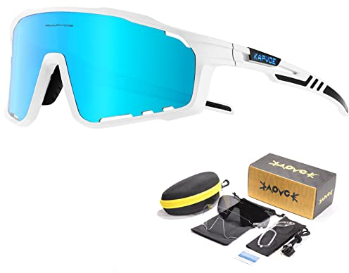KAPVOE Polarisiert Fahrradbrille Herren Damen Rennrad Brille Sport Sonnenbrillen TR90 MTB Brille Radbrille Radsportbrille UV400 Schutz Sportbrille Radfahren MountainBike Laufen Volleyball Golf Blau