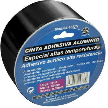 Cinta aislante Aluminio negra (Alta temperatura) 10mx50mm