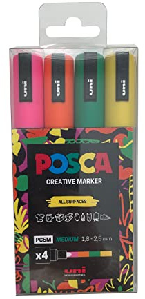 POSCA PC-5M - Pennarelli indelebili colorati con punta in feltro acrilico, per adulti e bambini, perfetti per colorare, tessuti, graffiti, acquerelli, disegni di contorni, finestre e vetri, confezione