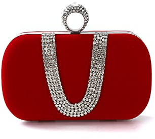 CORIOS Sac de Soirée Femme Sac en Strass à la Main Velours Embrayage Sacs D'épaule de Mariée Sacs Fourre-Tout Élégant Pochette Portefeuille pour Ceremonie Mariage Cocktail Fête Rouge
