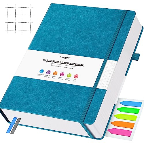 OFFIGIFT Diagram pappersanteckningsbok, 312 numrerade sidor B5 inbunden läderjournal, 100 gsm inget blödande rutnät papper anteckningsbok med indexsidor, rutnät anteckningsbok för grafnoter matematik,