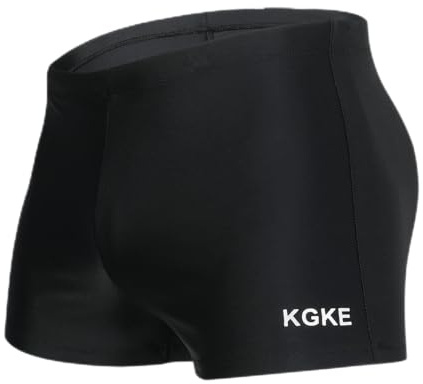 KGKE Mens-Swim-Jammers Athletic-Swimwear Quick-Dry-Shorts Durable-Team-Swimsuits - Drawstring Competition Swimming UPF50+ (Black Shorts Square,S)