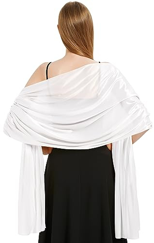 Vijamiy Etoles Femme Mariage Chales en Satin Echarpes Chic Longue Wrap Foulard Pashmina Elégante pour Fêtes Soirée Cérémonies Cocktail 200x70cm(Blanc)