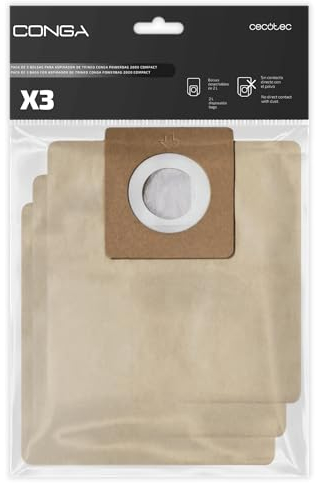 Cecotec Pack 3 Bolsas para Aspirador de Trineo Conga PowerBag 2000 Compact. Incluye 3 Bolsas compatibles con Conga Powerbag 2000 Compact
