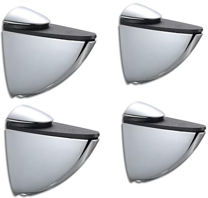 4 supporti per ripiani in vetro, regolabili, in lega di zinco, per scaffali in legno e vetro con uno spessore di 3-20 mm