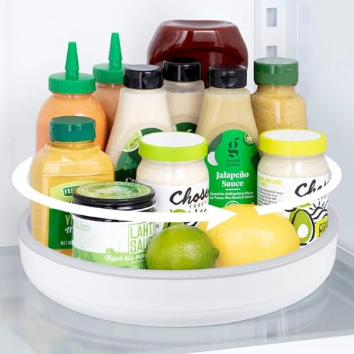 Plato Giratorio para frigorífico, Organizador Lazy Susan 25 cm, Estante para Especias de Cocina, Organizador de Especias, Antideslizante, Giratorio para Cocina, Estante de Almacenamiento, despensa,