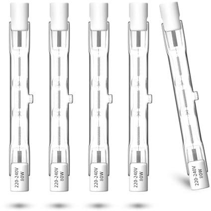 DoRight 80W R7S Halogen Leuchtmittel 78mm 230V Warmweiß 2800K Dimmbar Halogenstab R7S 78mm J Typ Lineare Doppelendige Flutlichtlampe 1390lm für Arbeit, Sicherheit, Stehlampen (Packung mit 5)