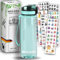 MOCADA® Trinkflasche Kinder 1-Klick auslaufsicher 500ml – inkl. 216-teilige BONUS Sticker – Kohlensäure geeignet – spülmaschinenfeste Wasserflasche– BPA Frei – für Kindergarten, Schule & Sport (Blau)