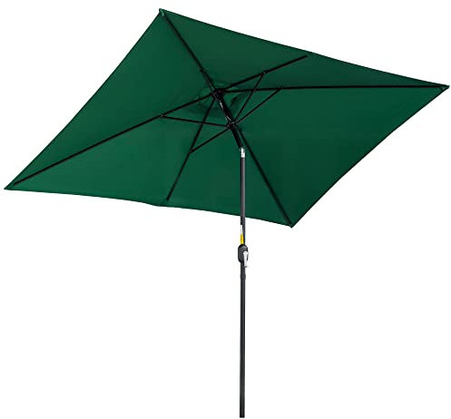 Outsunny Sombrilla de Aluminio 195x295x253 cm Parasol Rectangular de Jardín Inclinable con Manivela y Mástil Anti-UV Desmontable para Terraza Patio Piscina Exterior Verde
