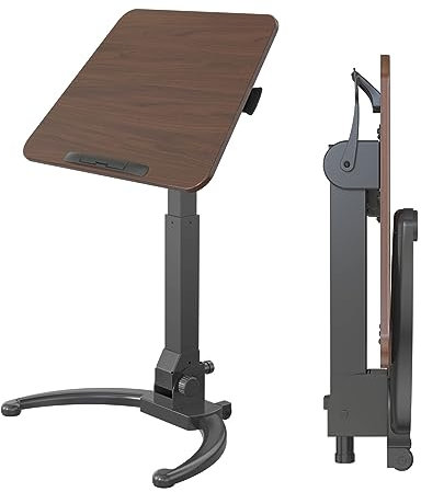 Escritorio móvil plegable de pie, altura neumática ajustable, estación de trabajo portátil con superficie inclinable de 90°, soporte antideslizante para computadora que soporta hasta 22 libras