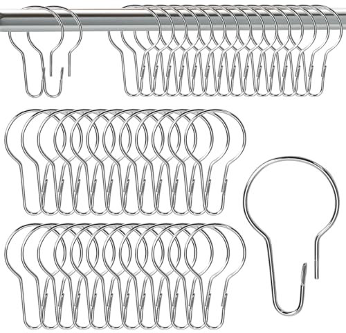 Huybaa 42 Pezzi Anelli per Tende da Doccia, nelli per Tende in Metallo, Ganci Singoli in Acciaio Inox, Ganci Tenda Doccia per Tenda da Doccia, Bagno, Aste per Tende (Argento)