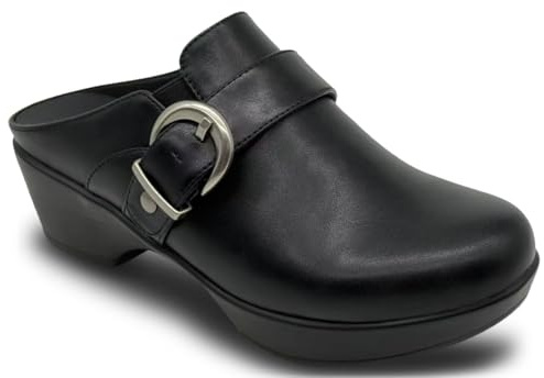 Hodrmios Black Mules for Women Flats Comfortable Slip on Shoes Closed Round Toe Home Mules Clogs Shoes with Support Casual Backless Loafers Black 7